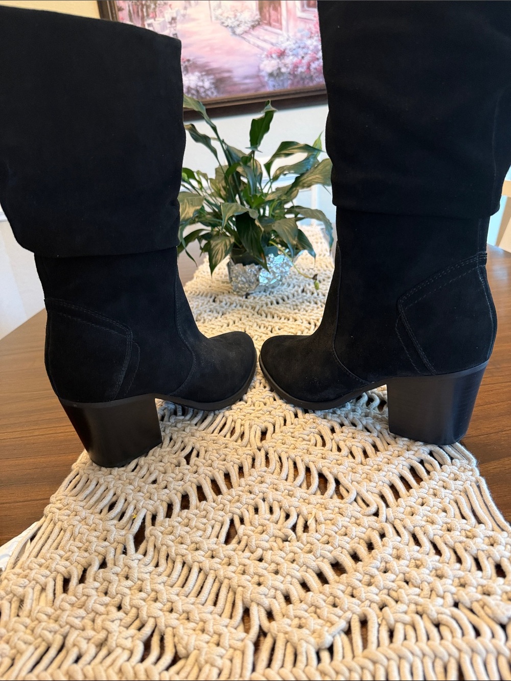 Earth Black Suede Mid-Calf Heeled Boots - Picture 4 of 12
